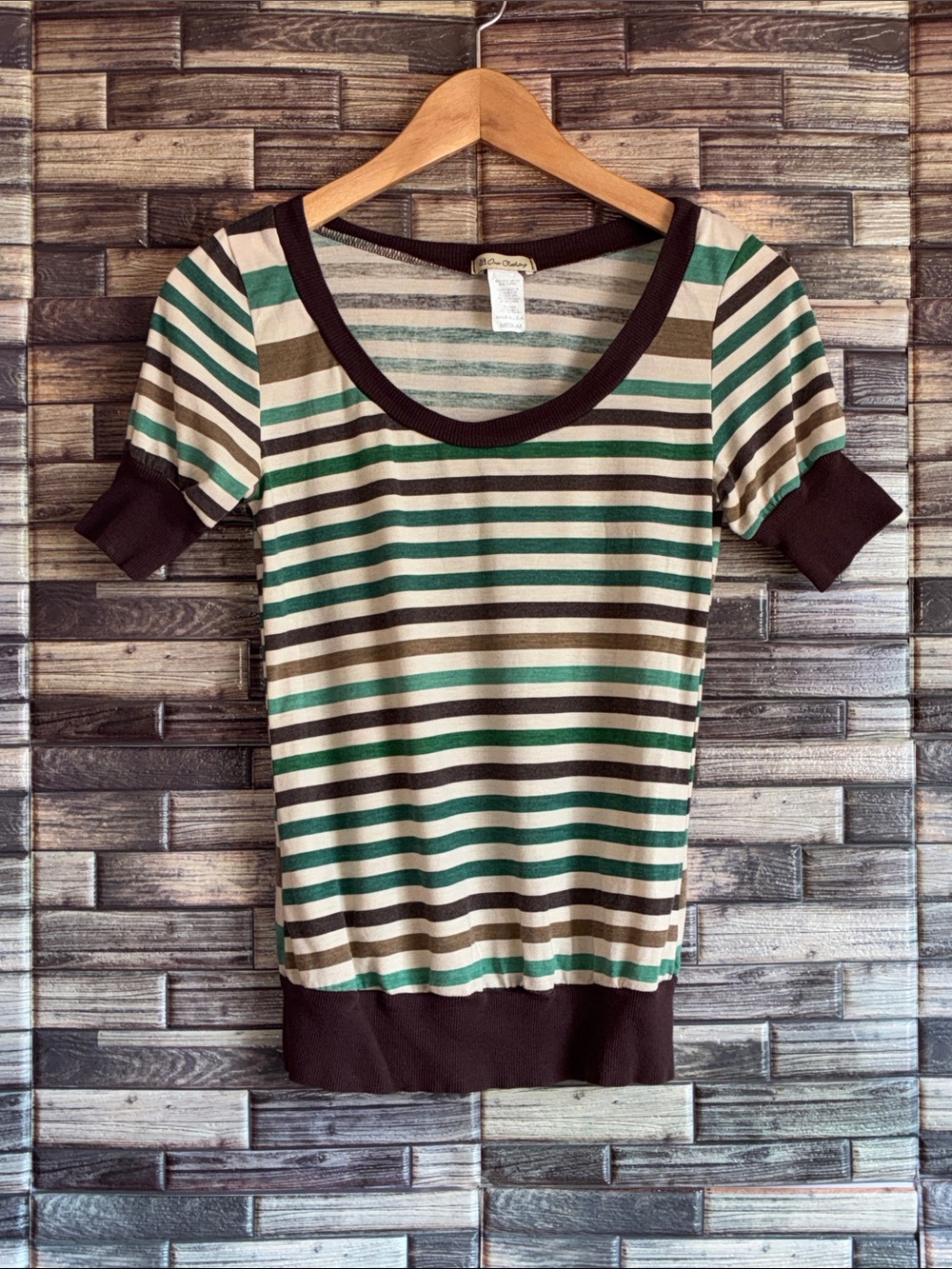 Y2K One Clothing Junior Medium Tan Green & Brown Top